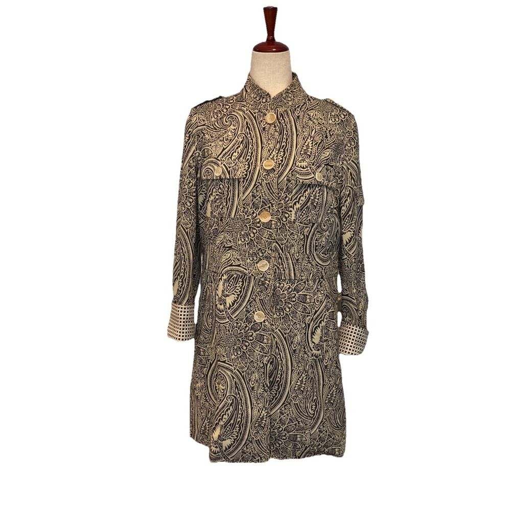 Etro Milano Paisley Coat Long 5 Button Plaid Trim IT 48 US 12‎ Made In Italy